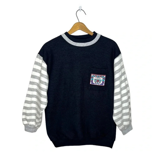 BOLO SPIRIT 1980s double collar pullover patch pocket color block sweatshirt - Picture 9 of 9